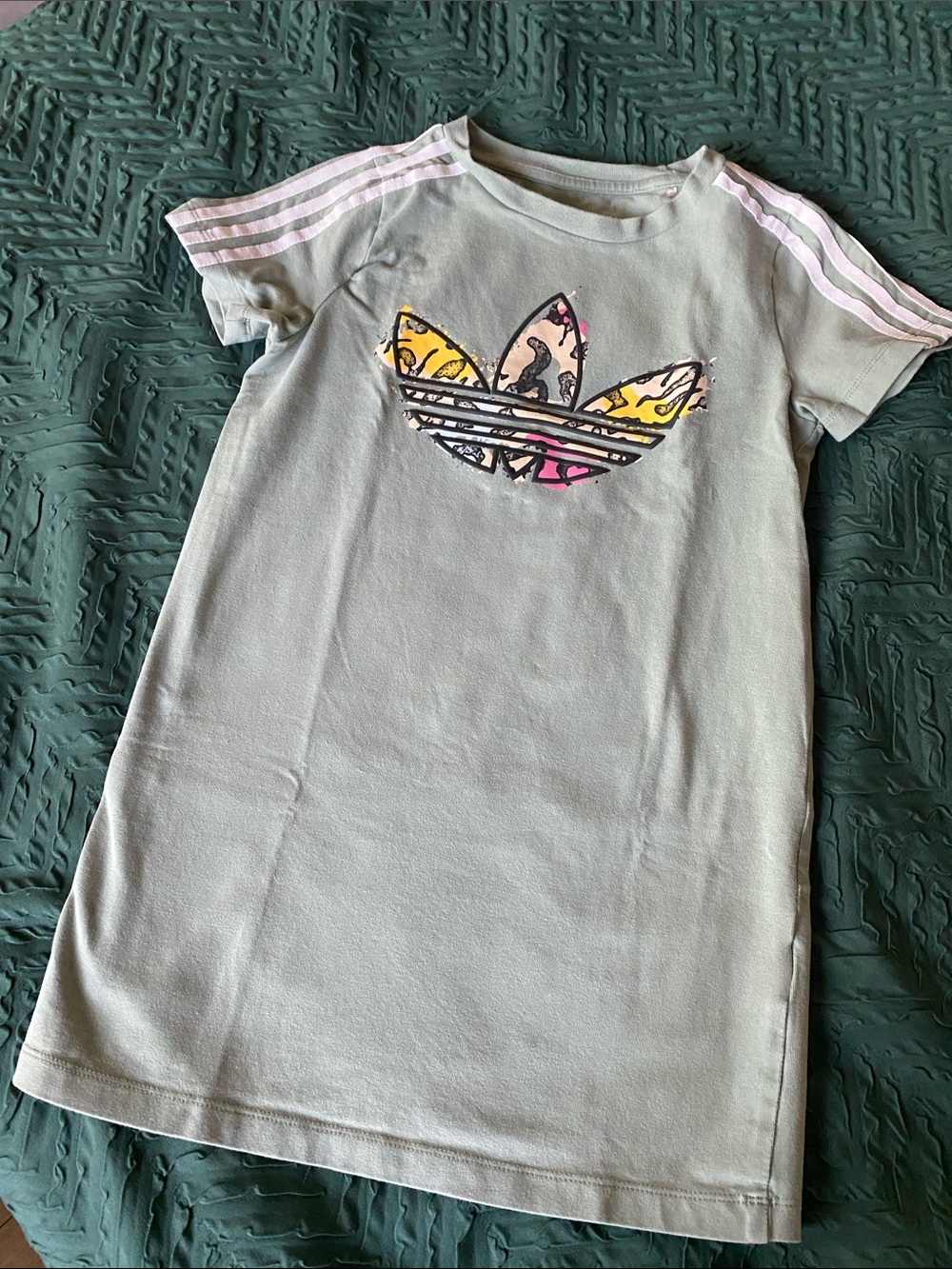 adidas Mint Green Tee Dress with Pink Shoulder Stripes and Multicolor Logo